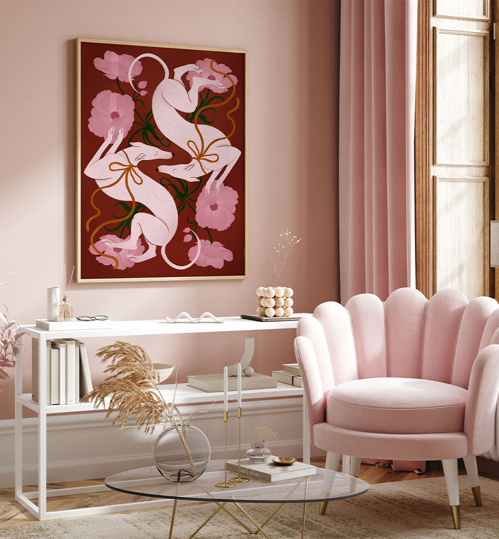 ELEGANT GREYHOUNDS AND FLOWERS