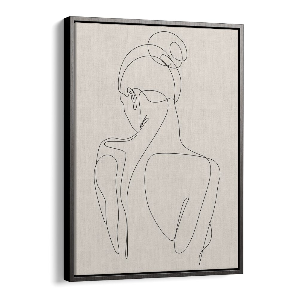 Elegant Minimalist Woman's Face Line boho wall art painting Artwork in Black Floater Frame