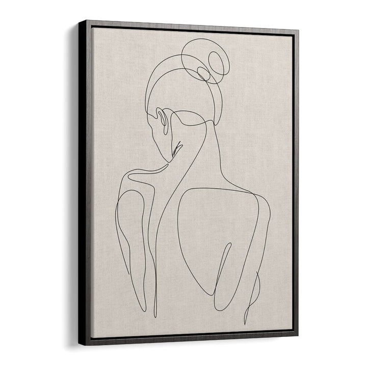 Elegant Minimalist Woman's Face Line boho wall art painting Artwork in Black Floater Frame