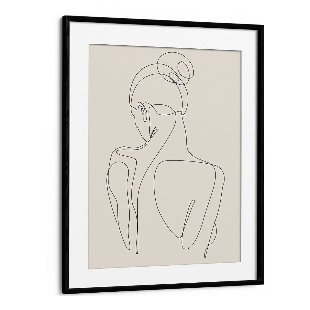 Elegant Minimalist Woman's Face Line boho wall art painting Artwork in Black Frame With Mount