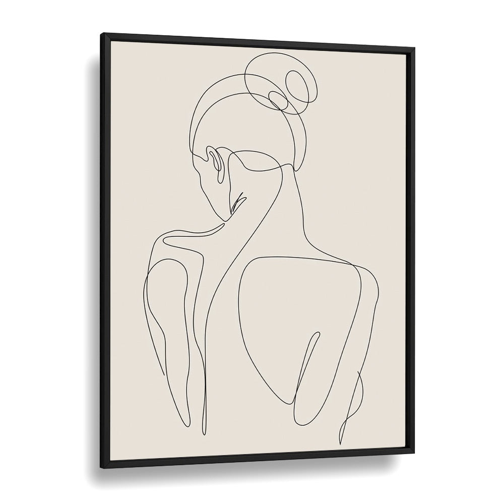 Elegant Minimalist Woman's Face Line boho wall art painting Artwork in Black Plain Frame