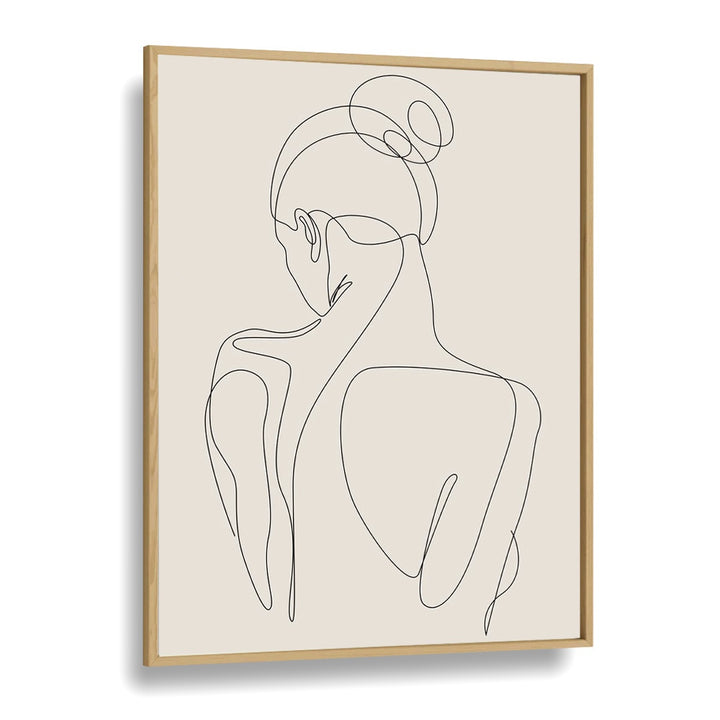 Elegant Minimalist Woman's Face Line boho wall art painting Artwork in Oak Wood Plain Frame