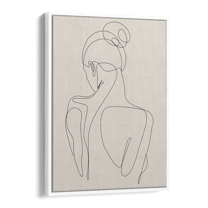 Elegant Minimalist Woman's Face Line boho wall art painting Artwork in White Floater Frame