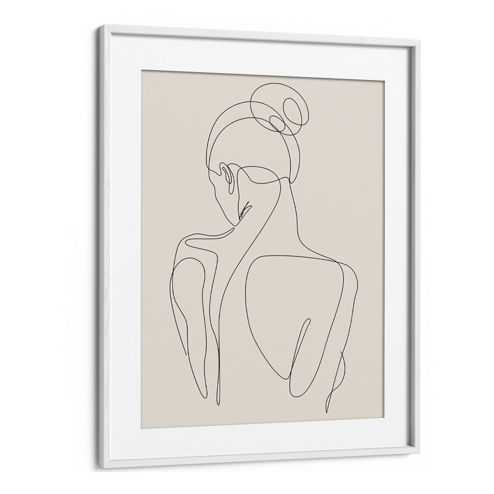 Elegant Minimalist Woman's Face Line boho wall art painting Artwork in White frame With Mount