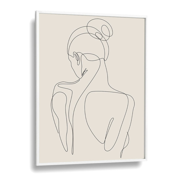 Elegant Minimalist Woman's Face Line boho wall art painting Artwork in White Plain Frame