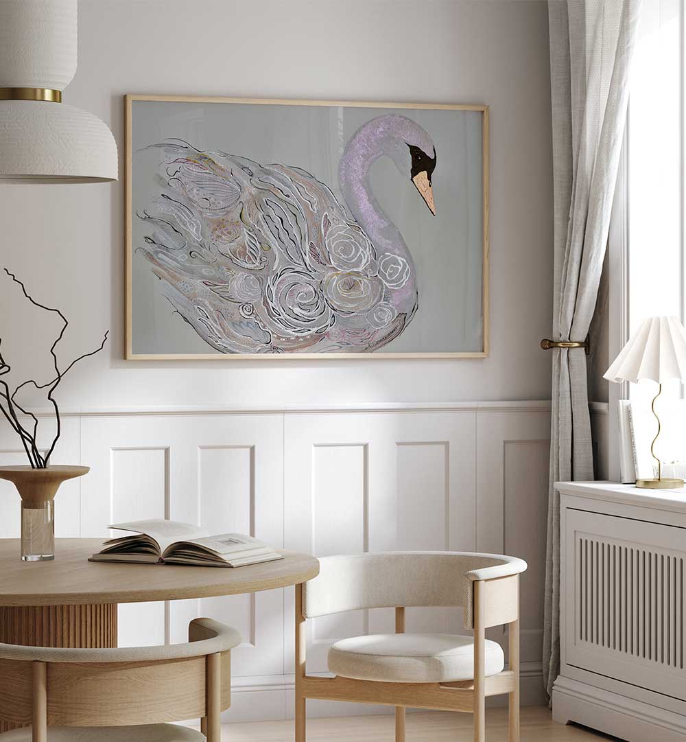 Elegant Swan Animal Paintings enhance your decor with stunning abstract wildlife art for a captivating atmosphere.
