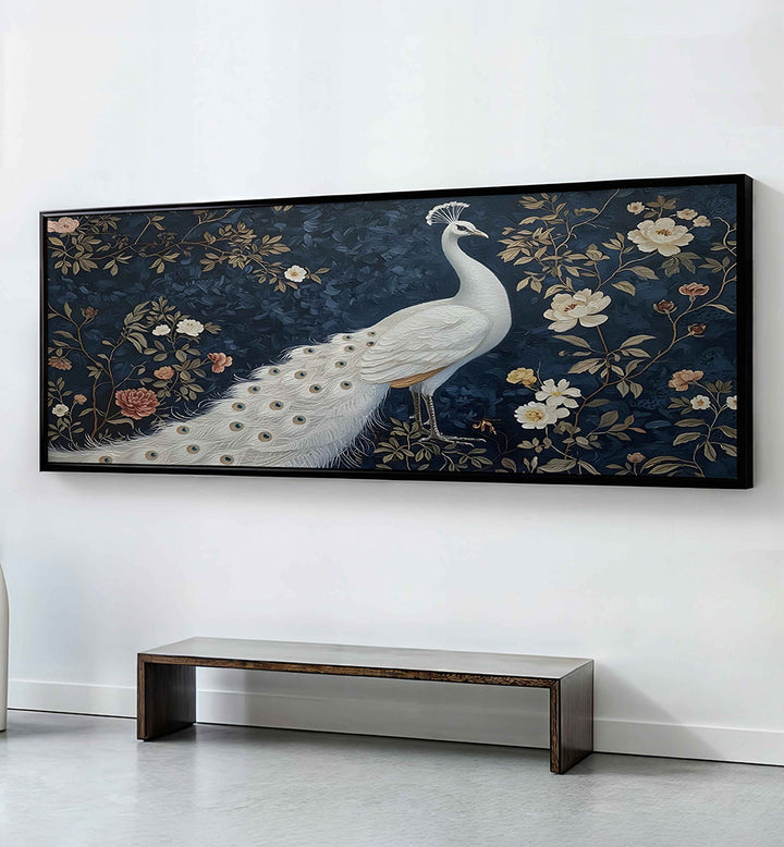 ELEGANT WHITE PEACOCK GARDEN  , PANORAMIC ART