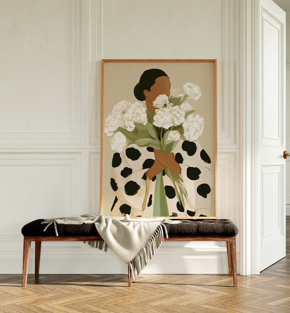 ELEGANT WOMAN WHITE PEONIES