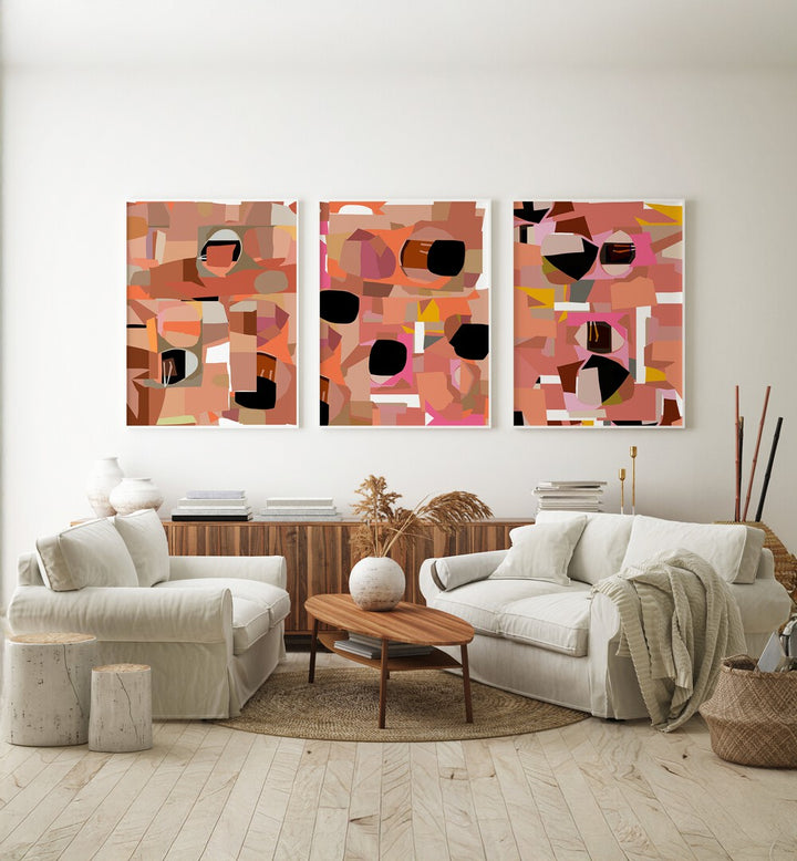 EMBER ECHOES SET , SET OF 3 PAINTINGS