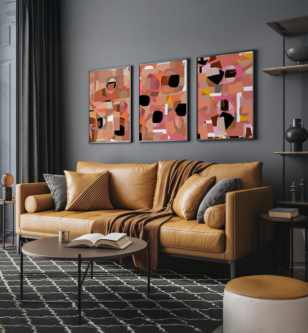 EMBER ECHOES SET , SET OF 3 PAINTINGS