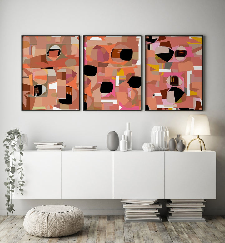 EMBER ECHOES SET , SET OF 3 PAINTINGS