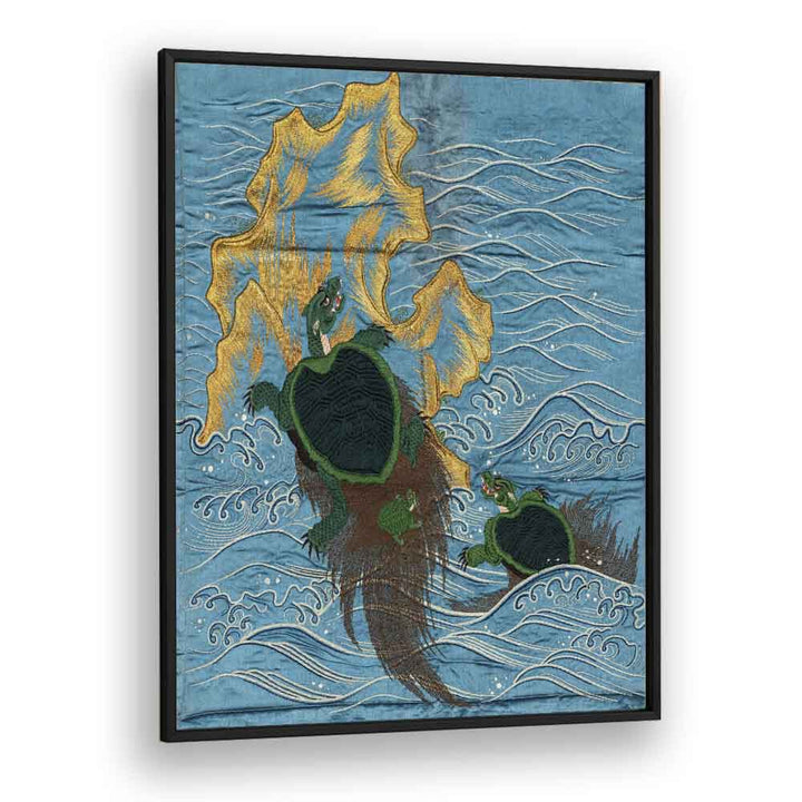 Embroidered Fukusa (1800-1900) Japanese Art Artwork in Black Plain Frame