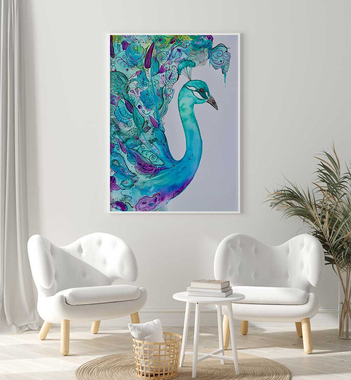 Captivating EMERALD PEACOCK, ANIMAL PAINTINGS adding vibrant elegance to your space with stunning abstract art.