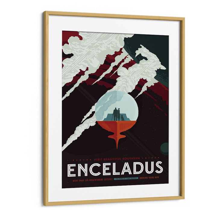 Enceladus Astronaut & Nasa Paintings, Space Art Prints Artwork in Oak Wood Frame With Mount
