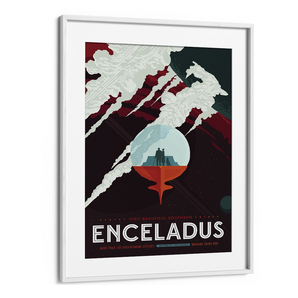 Enceladus Astronaut & Nasa Paintings, Space Art Prints Artwork in White Frame With Mount
