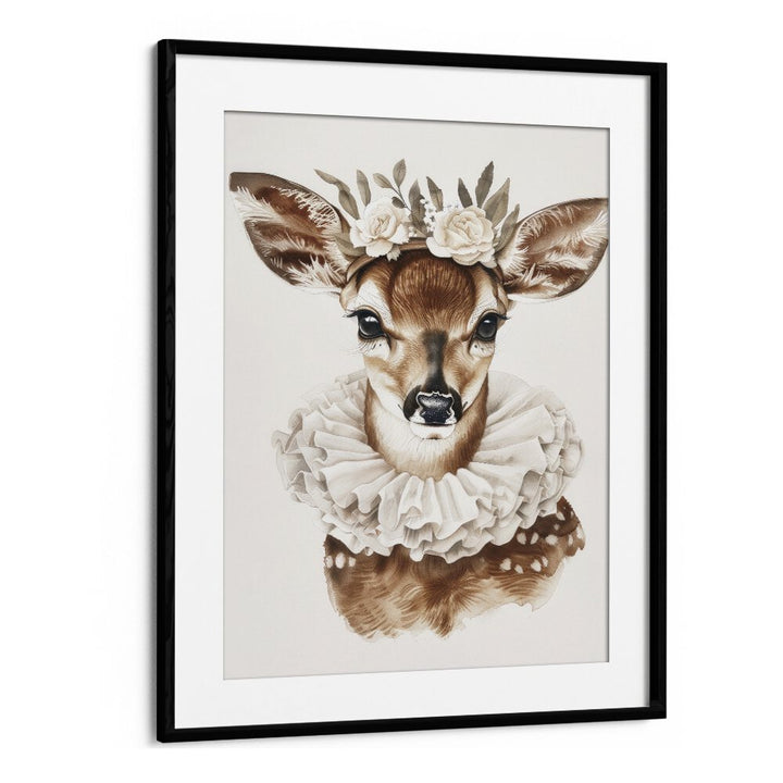 Enchanted Doe Delight Kids Art Artwork in Black Floater Frame
