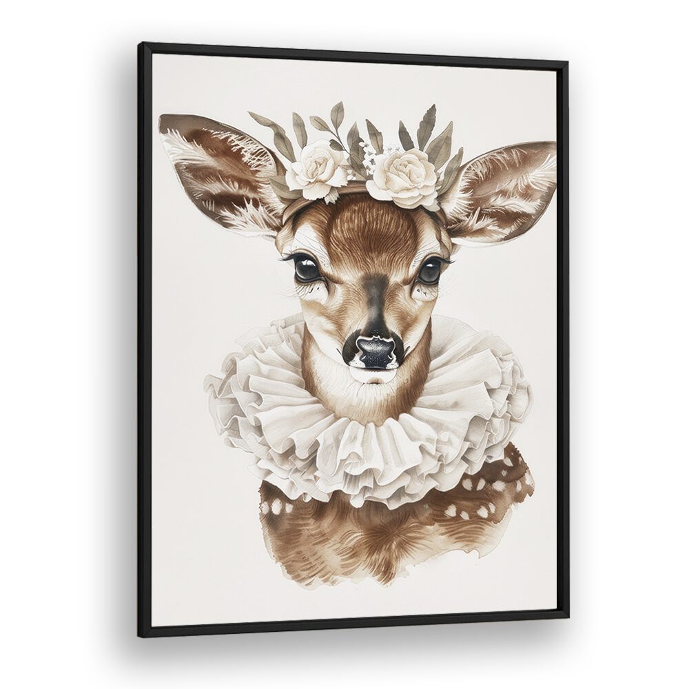 Enchanted Doe Delight Kids art Artwork in Black Plain Frame
