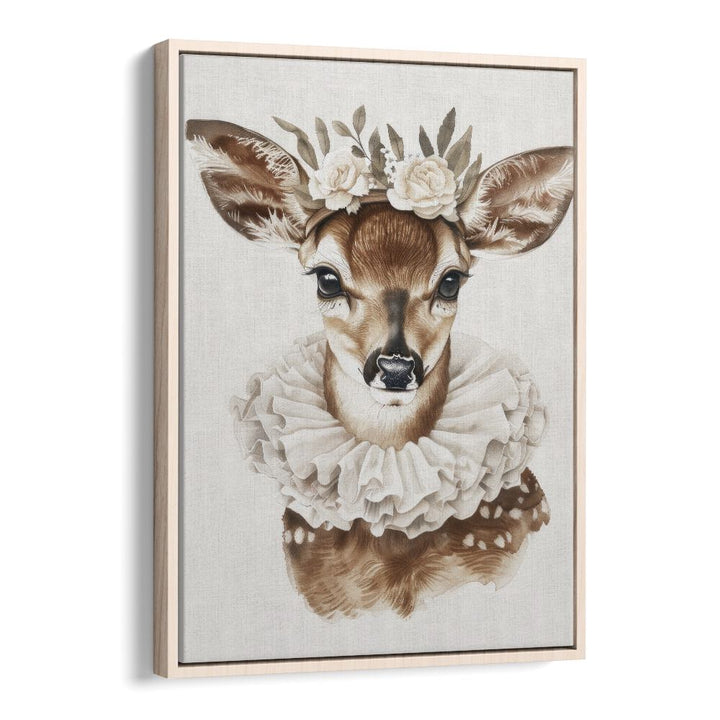 Enchanted Doe Delight Kids Art Artwork in Oak Wood Floater Frame
