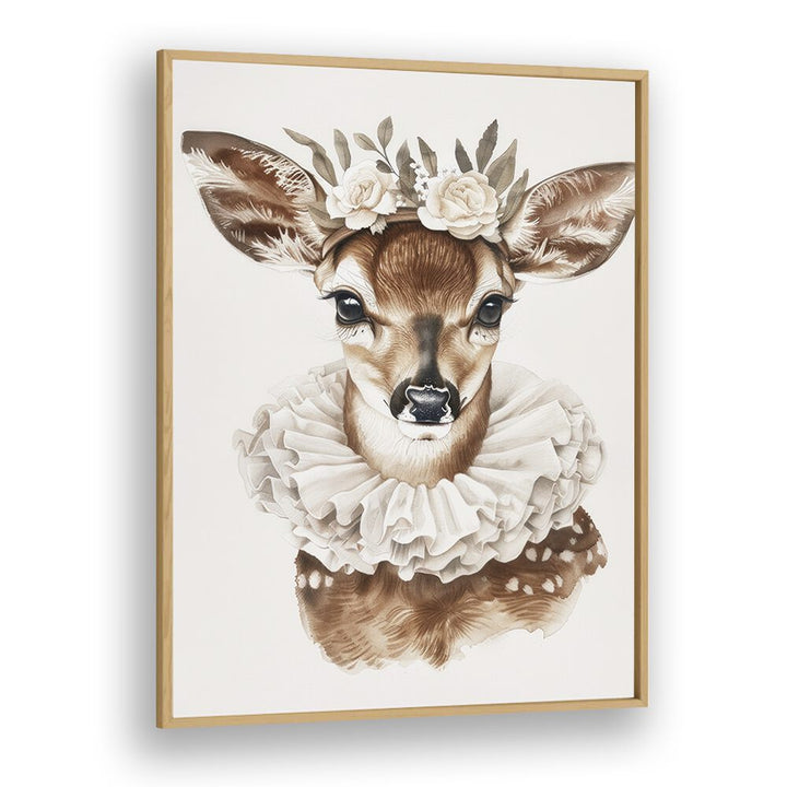 Enchanted Doe Delight Kids Art Artwork in Oak Wood Plain Frame
