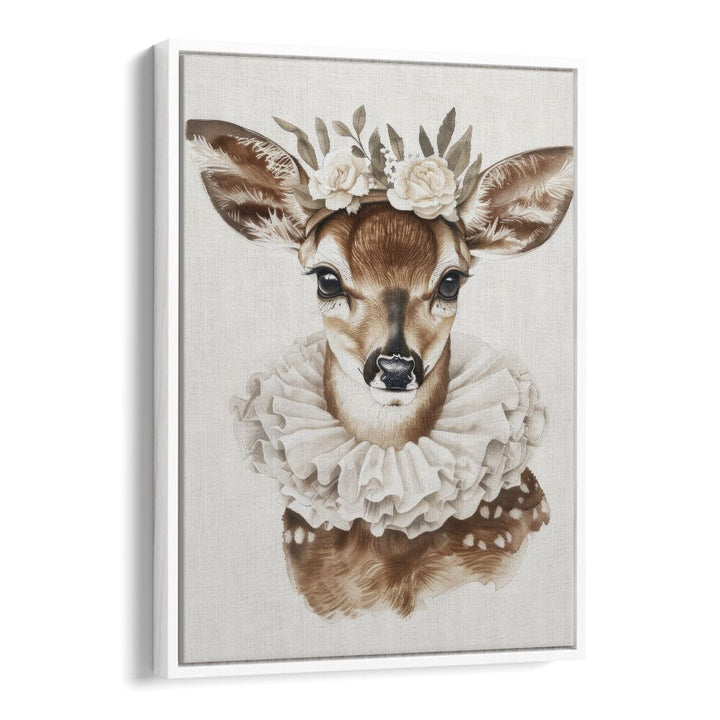 Enchanted Doe Delight Kids art painting Artwork in White Floater Frame
