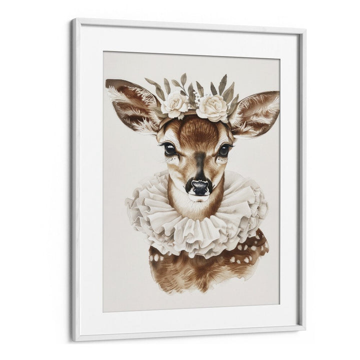 Enchanted Doe Delight Kids Art Artwork in White Frame With Mount