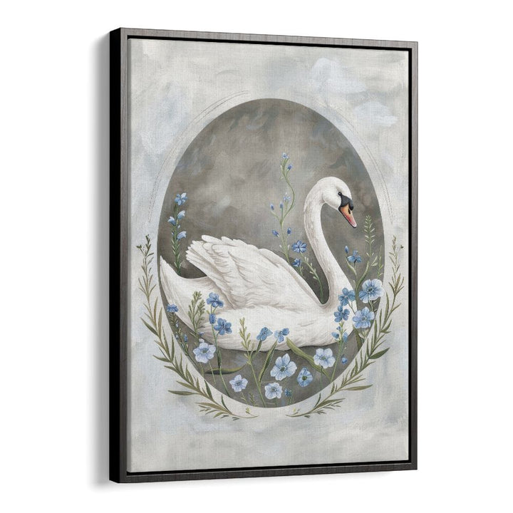 Enchanted Waters Swan Lake I Kids Art Artwork in Black Floater Frame
