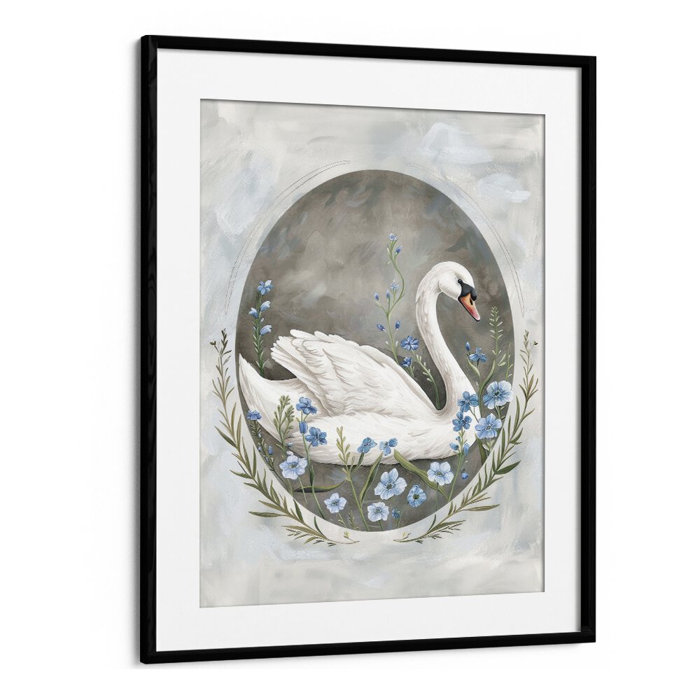 Enchanted Waters Swan Lake I Kids Art Artwork in Black Frame With Mount
