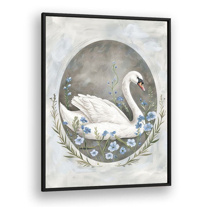 Enchanted Waters Swan Lake I Kids art Artwork in Black Plain Frame
