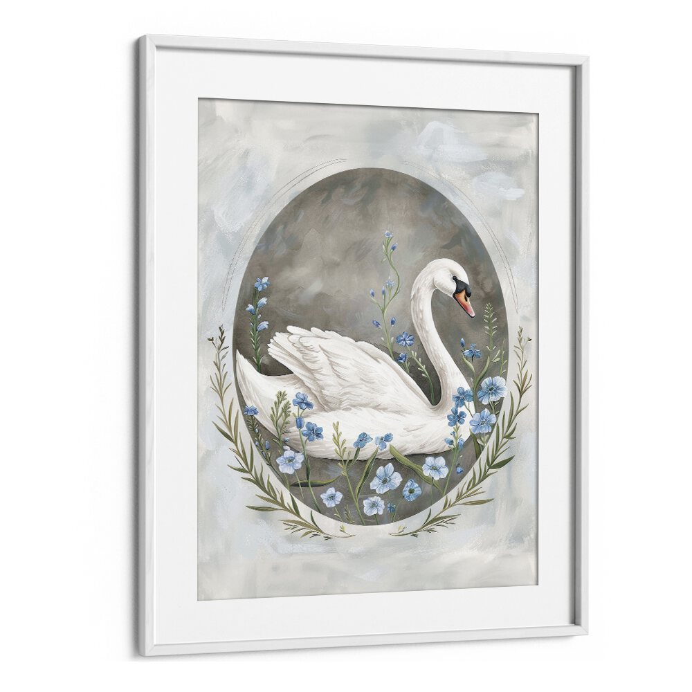 Enchanted Waters Swan Lake I Kids Art Artwork in White Frame With Mount