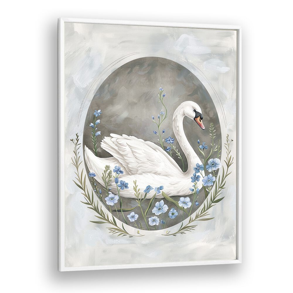 Enchanted Waters Swan Lake I Kids art Artwork in White Plain Frame White
