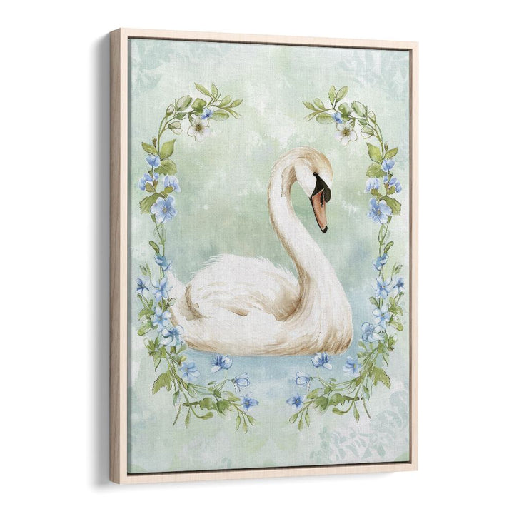 Enchanted Waters Swan Lake II Kids Art Artwork in Oak Wood Floater Frame
