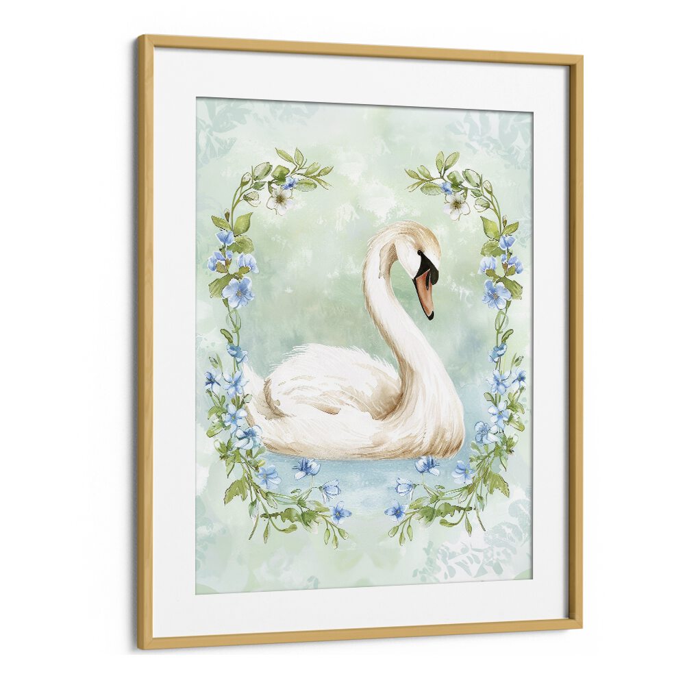 Enchanted Waters Swan Lake II Kids Art Artwork in Oak Wood Frame With Mount
