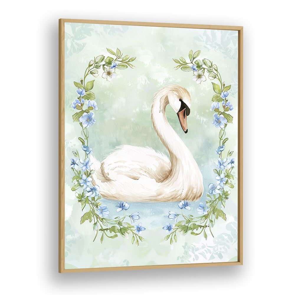 Enchanted Waters Swan Lake II Kids Art Artwork in Oak Wood Plain Frame
