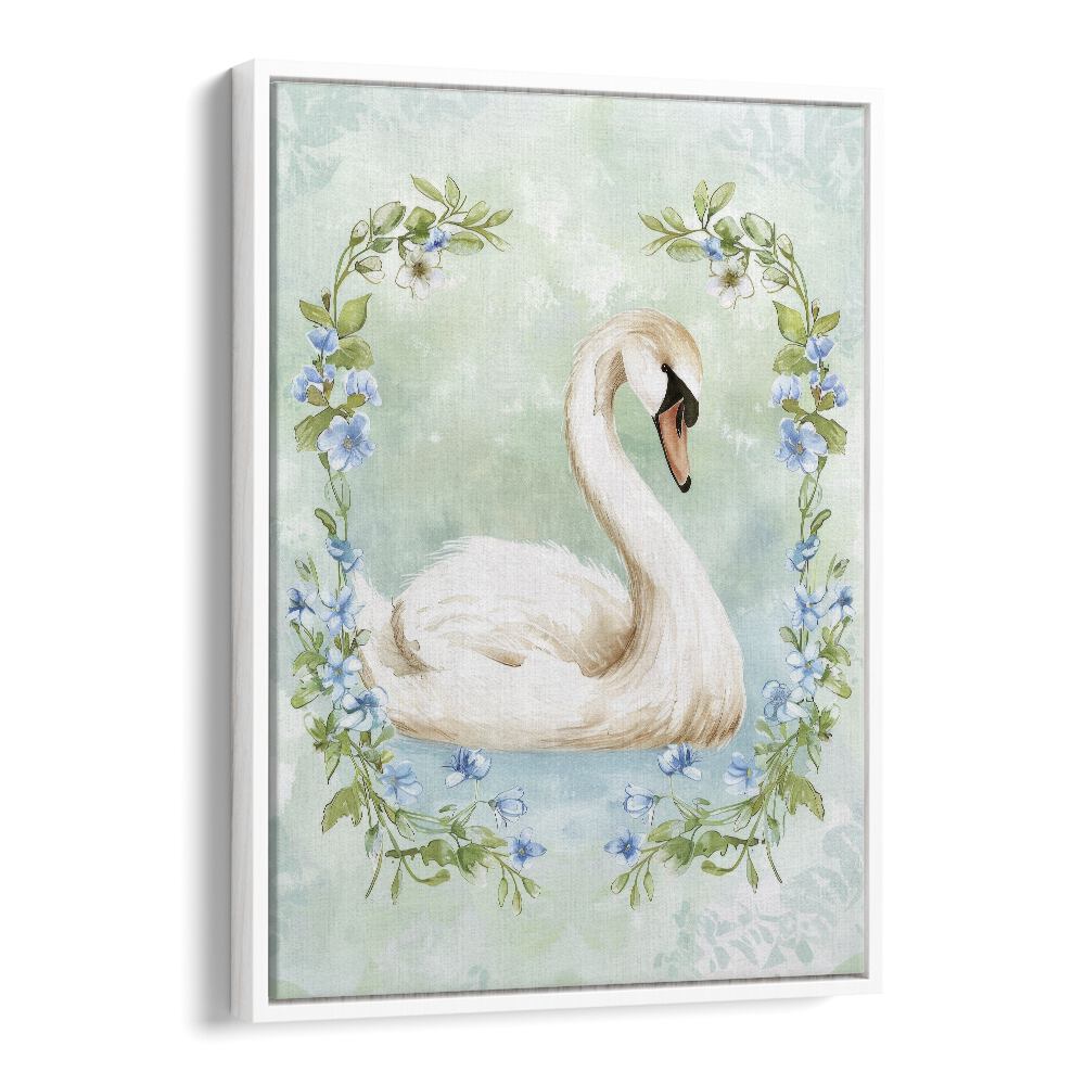 Enchanted Waters Swan Lake II Kids art painting Artwork in White Floater Frame
