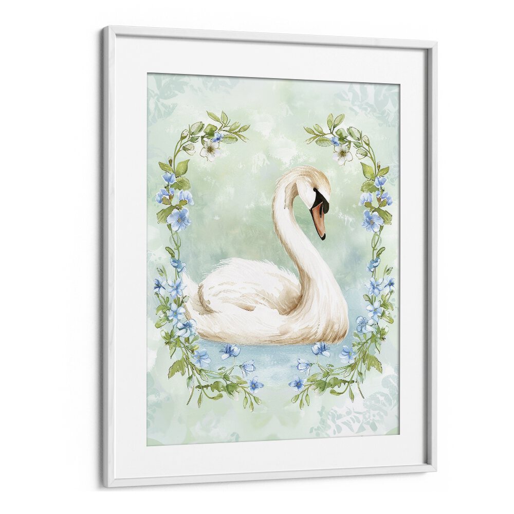 Enchanted Waters Swan Lake II Kids Art Artwork in White Frame With Mount