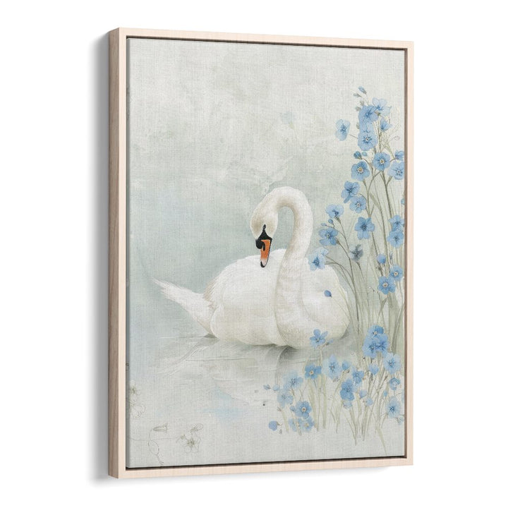 Enchanted Waters Swan Lake III Kids Art Artwork in Oak Wood Floater Frame
