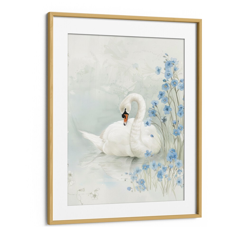 Enchanted Waters Swan Lake III Kids Art Artwork in Oak Wood Frame With Mount
