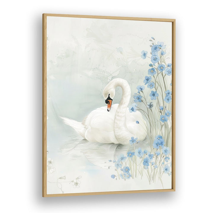 Enchanted Waters Swan Lake III Kids Art Artwork in Oak Wood Plain Frame
