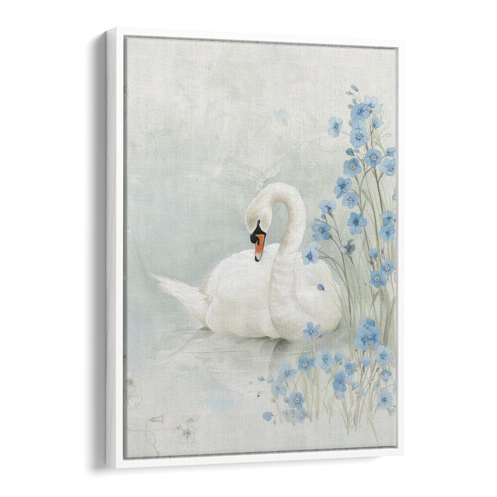 Enchanted Waters Swan Lake III Kids art painting Artwork in White Floater Frame
