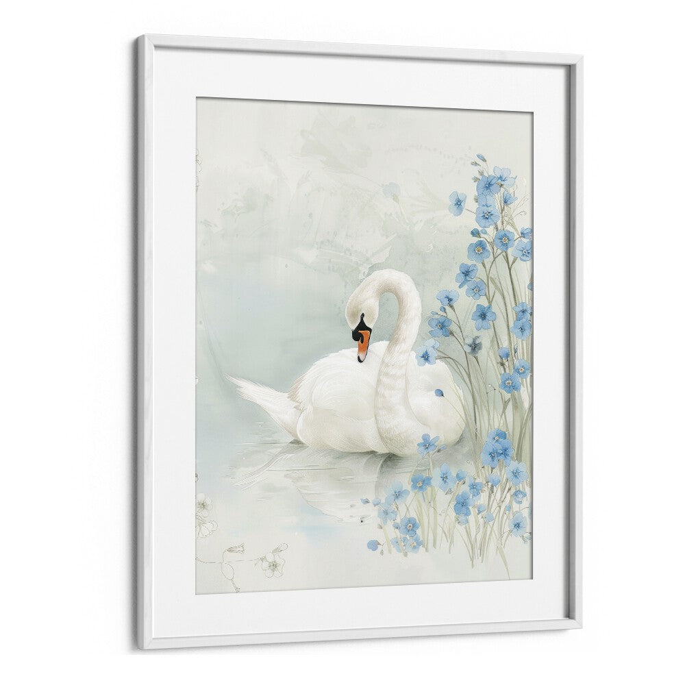 Enchanted Waters Swan Lake III Kids Art Artwork in White Frame With Mount