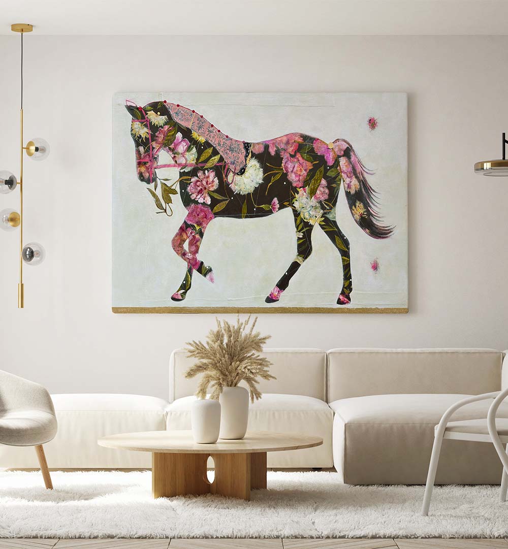 Stunning EQUESTRIAN ELEGANCE, ANIMAL PAINTINGS showcasing a vibrant horse design, perfect for nature lovers' decor.