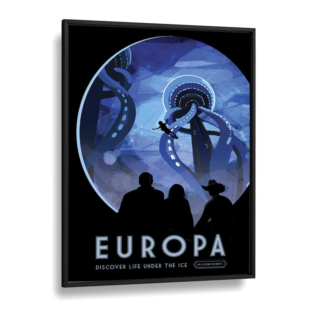 Europa Astronaut & Nasa Paintings, Space Art Prints Artwork in Black Plain Frame
