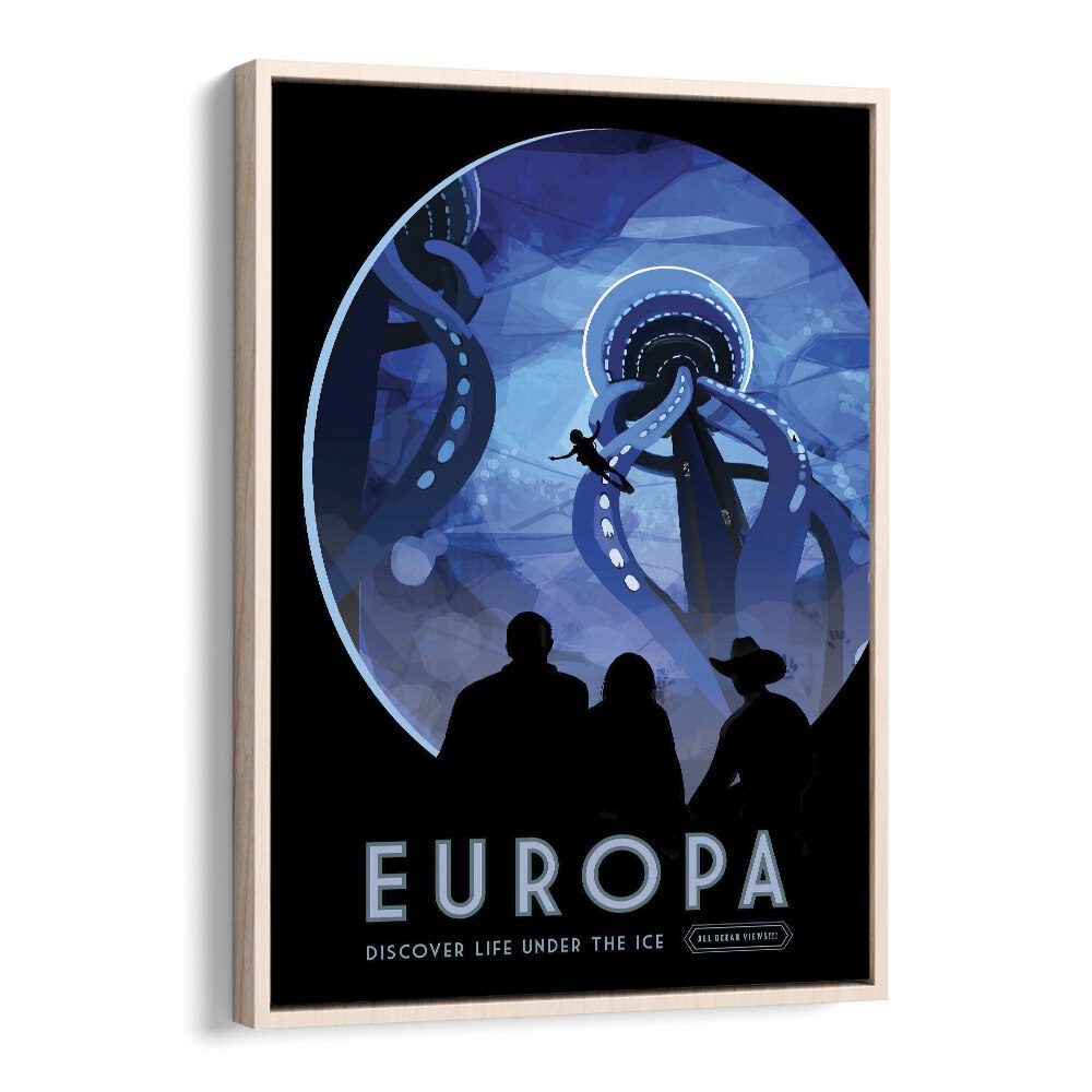 Europa Astronaut & Nasa Paintings, Space Art Prints Artwork in Oak Wood Floater Frame
