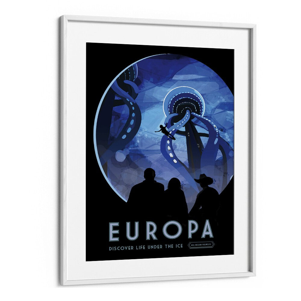 Europa Astronaut & Nasa Paintings, Space Art Prints Artwork in White Frame With Mount
