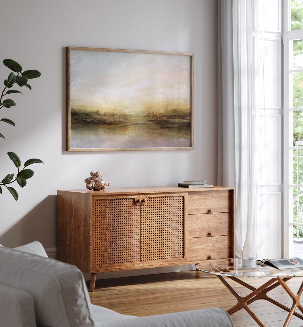 Transform your space with EVENING RIVER, ABSTRACT PAINTINGS, capturing serene water reflections and tranquility.