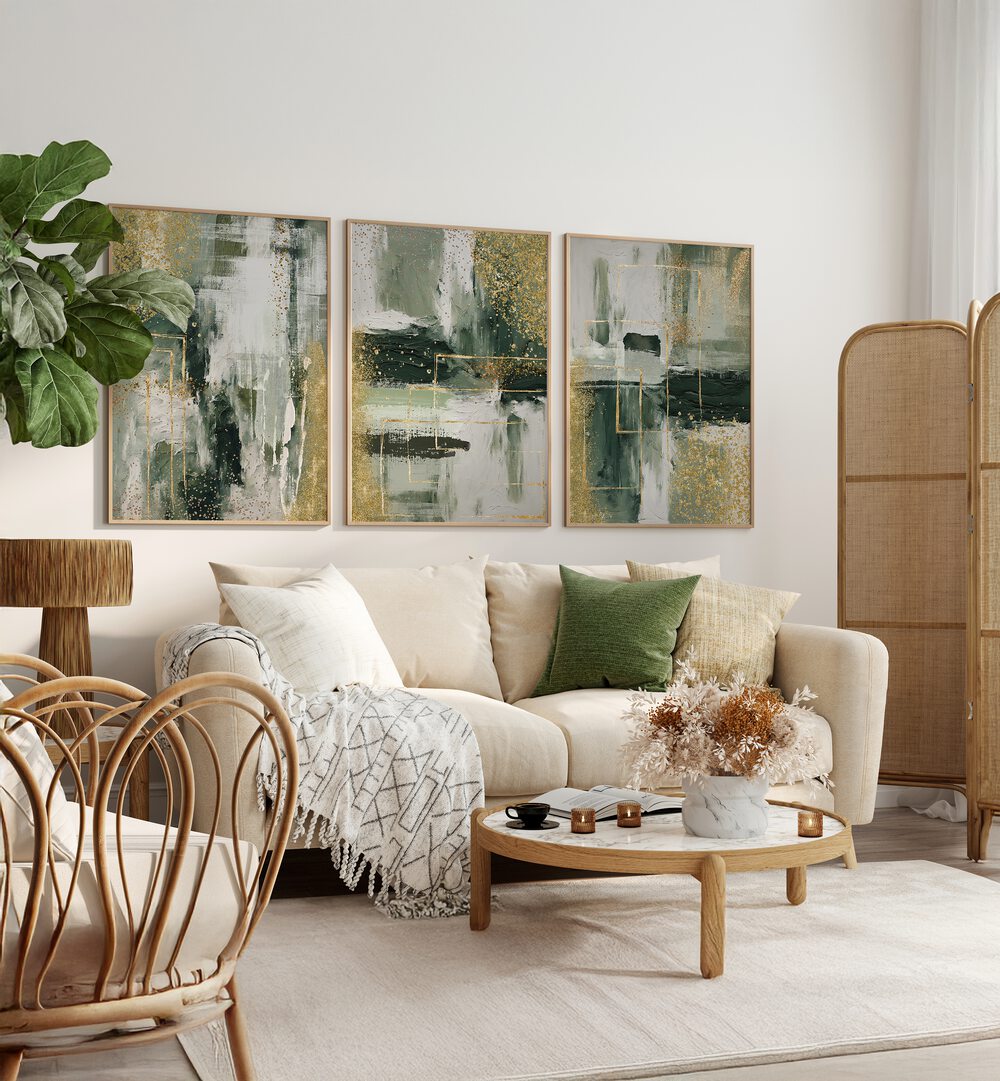 EVERGREEN BRILLIANCE SET , SET OF 3 PAINTINGS