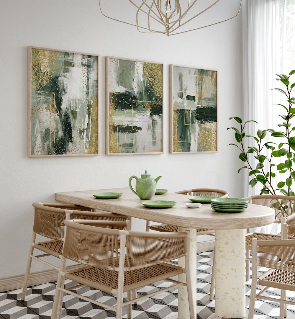 EVERGREEN BRILLIANCE SET , SET OF 3 PAINTINGS