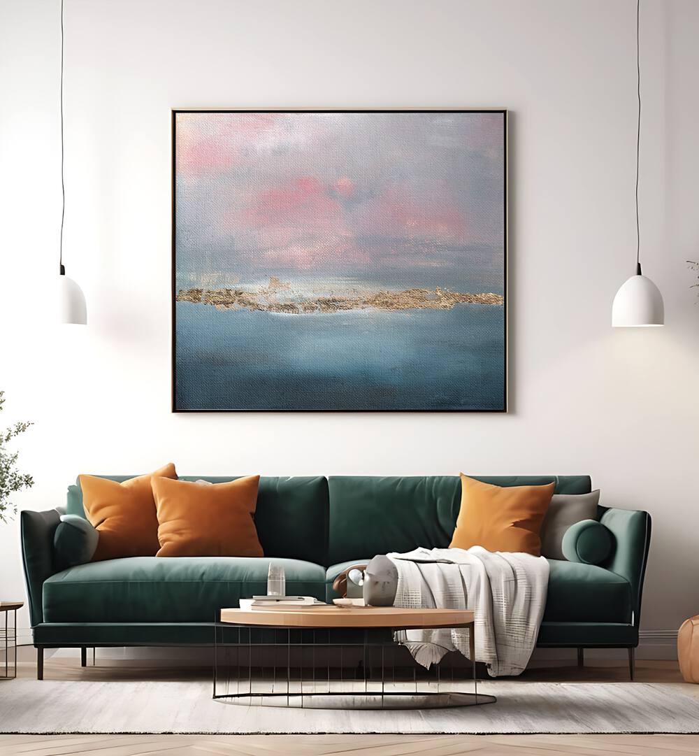 Stylish living room featuring the EXHALE, ABSTRACT PAINTINGS, enhancing wellness and aesthetics beautifully.