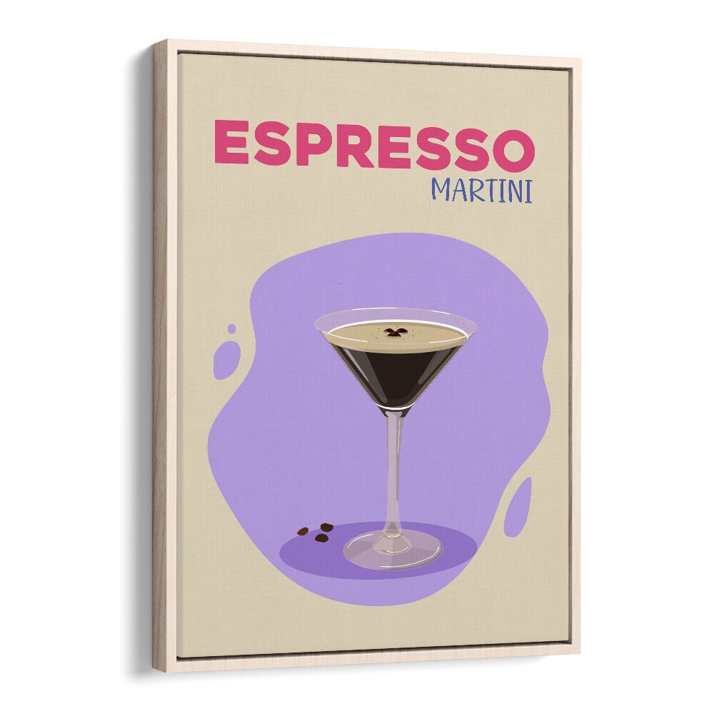 Expresso Martini Bar & Cafe Artwork in Oak Wood Floater Frame