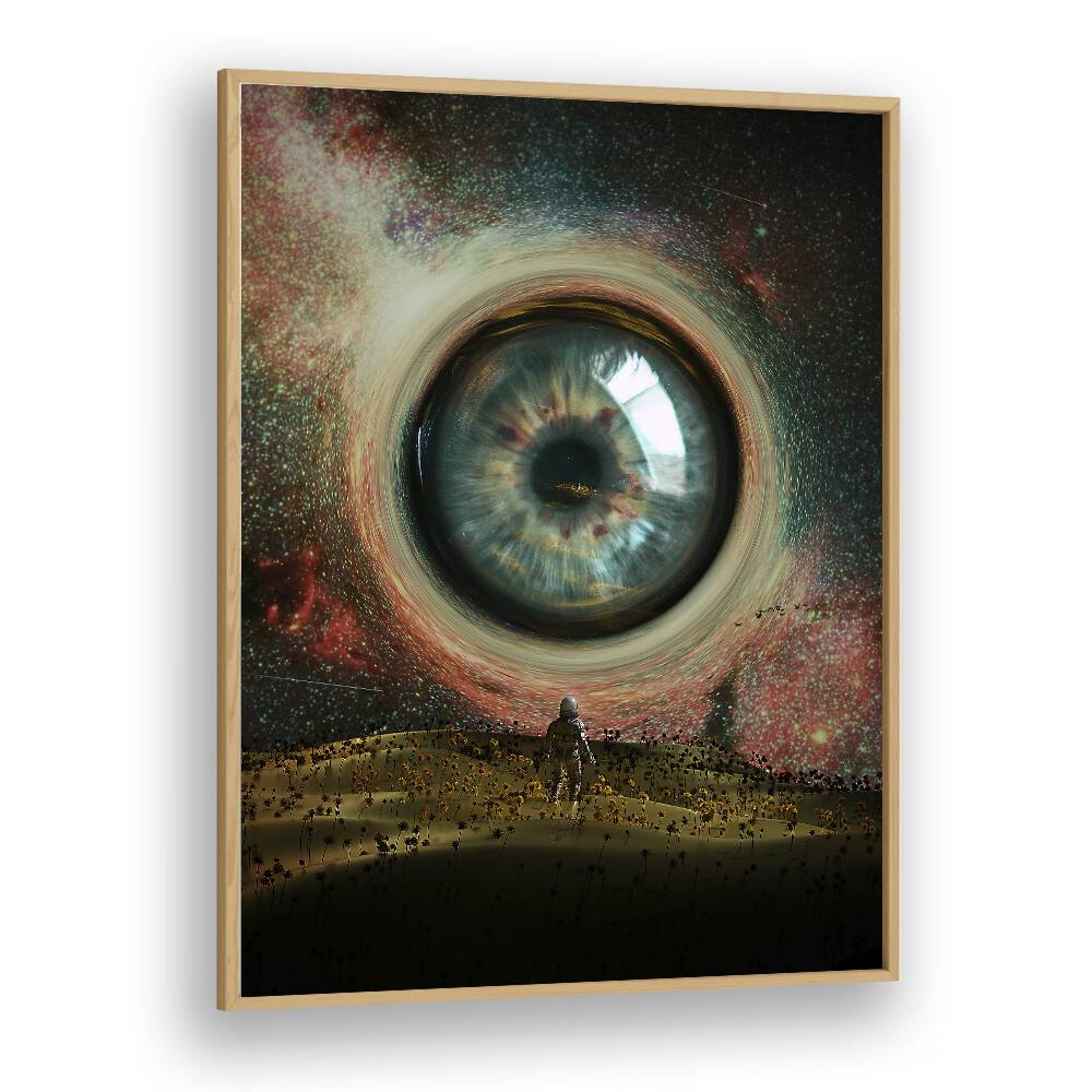 Eye By Francis Minoza Astronaut & Nasa Paintings, Space Art Prints Artwork in Oak Wood Plain Frame
